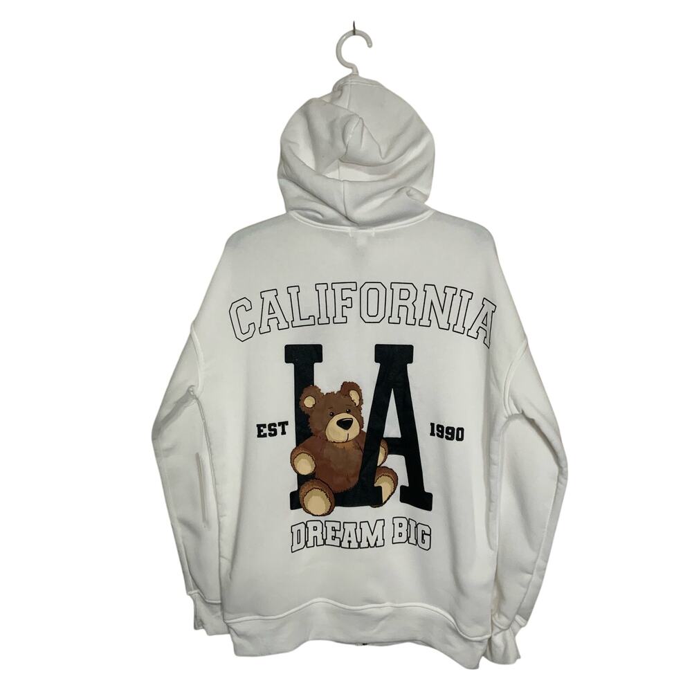 Orange Kiss LA California Bear Dream Big Full Zip White Graphic Hoodie Size S - Picture 3 of 11